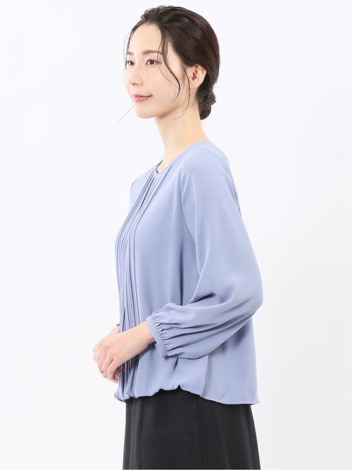 消しプリーツ 長袖プルオーバーブラウス