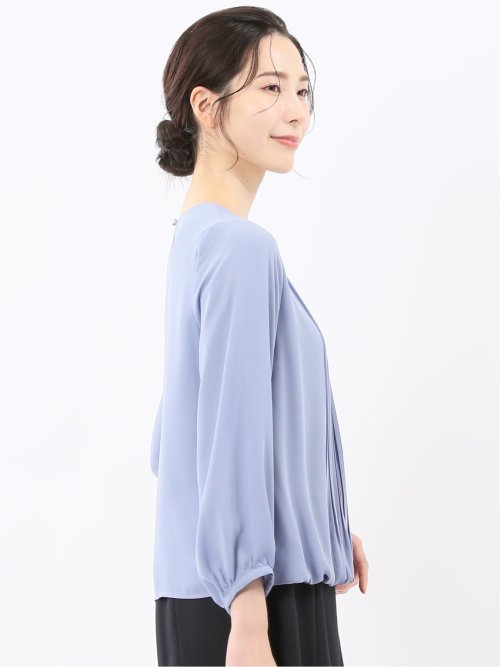 消しプリーツ 長袖プルオーバーブラウス