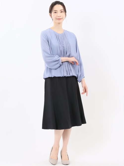 消しプリーツ 長袖プルオーバーブラウス