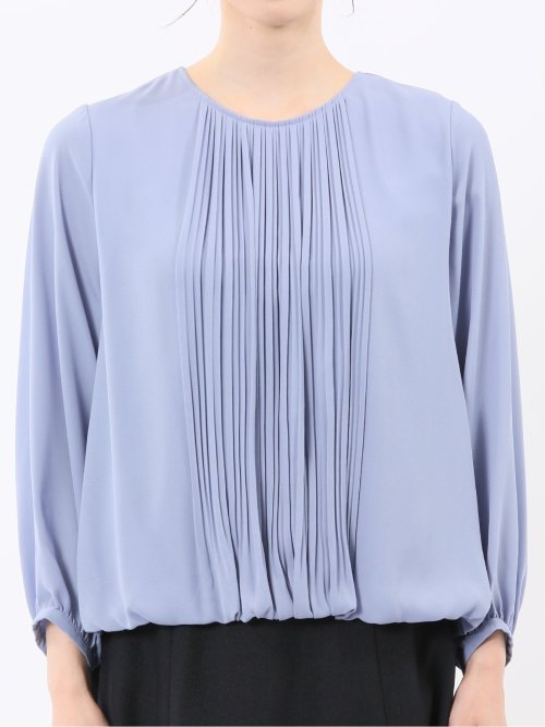 消しプリーツ 長袖プルオーバーブラウス