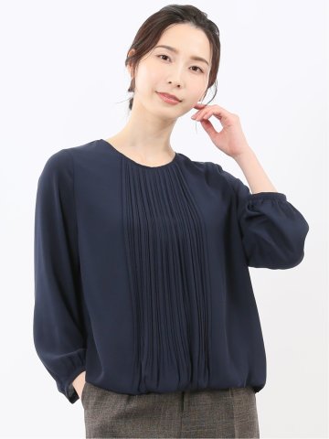 消しプリーツ 長袖プルオーバーブラウス