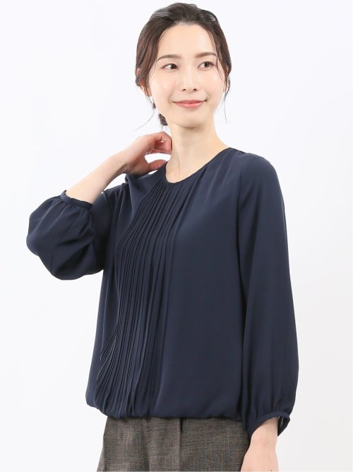 消しプリーツ 長袖プルオーバーブラウス