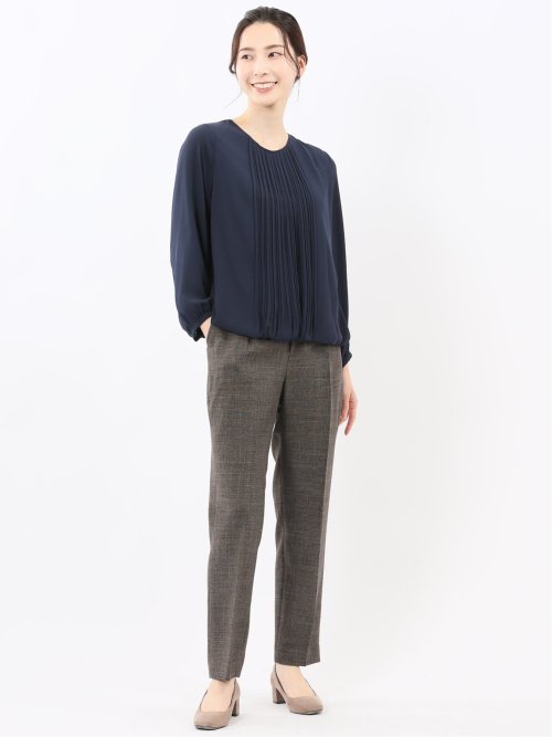 消しプリーツ 長袖プルオーバーブラウス