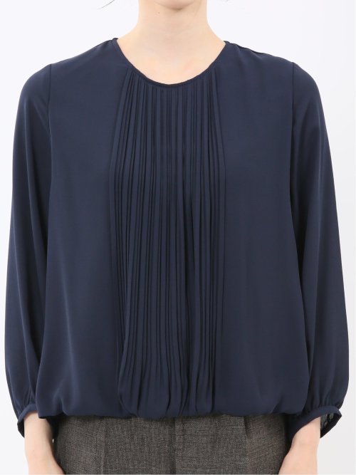 消しプリーツ 長袖プルオーバーブラウス