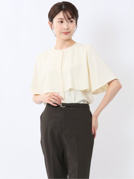 ケープバンドカラー 半袖比翼ブラウス