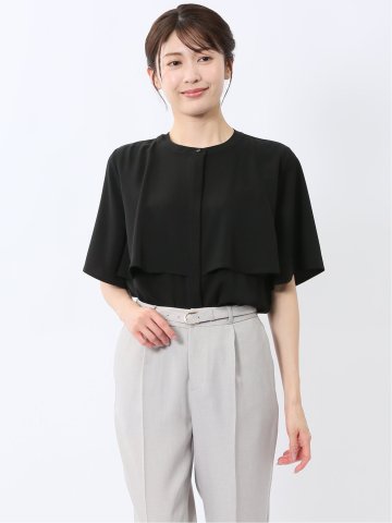 ケープバンドカラー 半袖比翼ブラウス