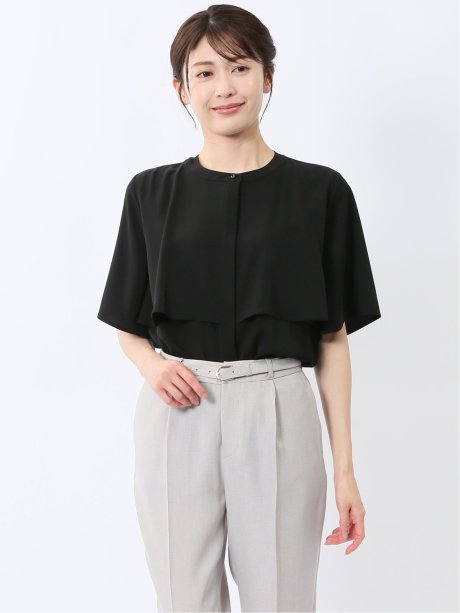ケープバンドカラー 半袖比翼ブラウス