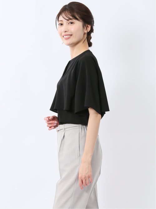 ケープバンドカラー 半袖比翼ブラウス