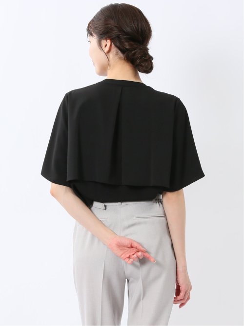 ケープバンドカラー 半袖比翼ブラウス