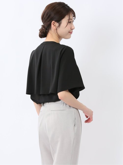 ケープバンドカラー 半袖比翼ブラウス