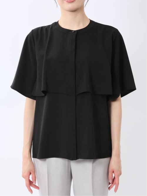 ケープバンドカラー 半袖比翼ブラウス
