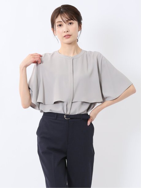 ケープバンドカラー 半袖比翼ブラウス