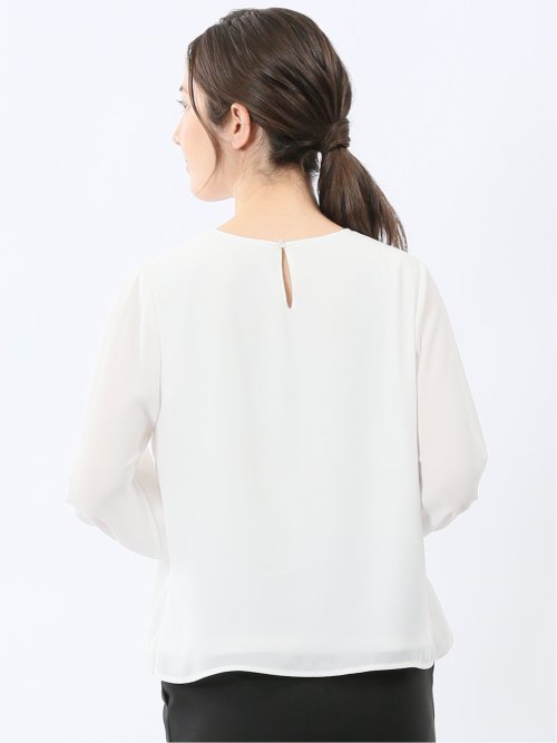 消しプリーツ 7分袖プルオーバーブラウス