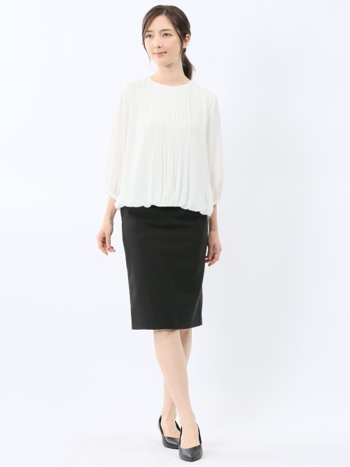 消しプリーツ 7分袖プルオーバーブラウス