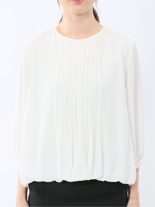 消しプリーツ 7分袖プルオーバーブラウス