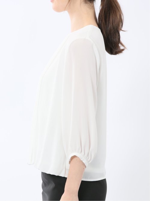 消しプリーツ 7分袖プルオーバーブラウス