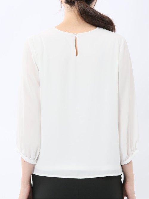 消しプリーツ 7分袖プルオーバーブラウス