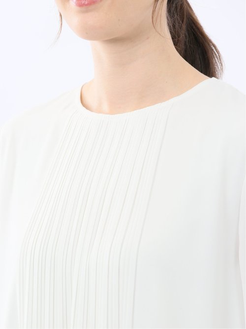 消しプリーツ 7分袖プルオーバーブラウス