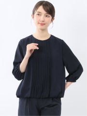 消しプリーツ 7分袖プルオーバーブラウス