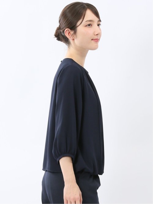 消しプリーツ 7分袖プルオーバーブラウス