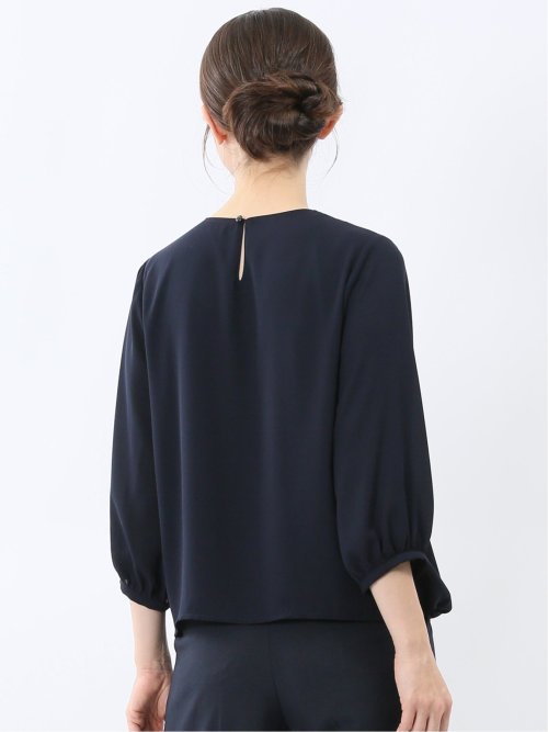 消しプリーツ 7分袖プルオーバーブラウス