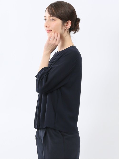 消しプリーツ 7分袖プルオーバーブラウス