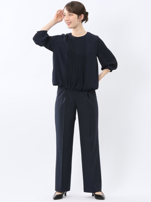 消しプリーツ 7分袖プルオーバーブラウス