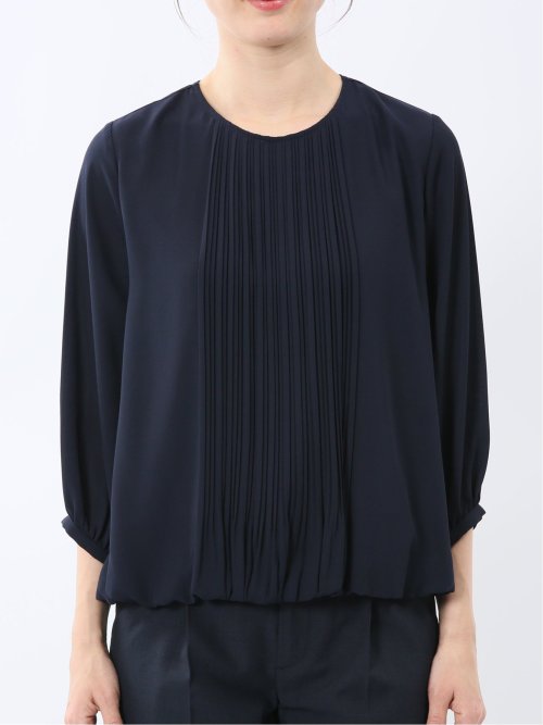 消しプリーツ 7分袖プルオーバーブラウス