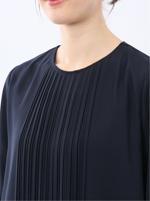 消しプリーツ 7分袖プルオーバーブラウス