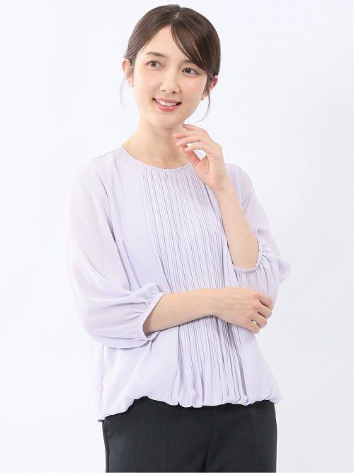 消しプリーツ 7分袖プルオーバーブラウス