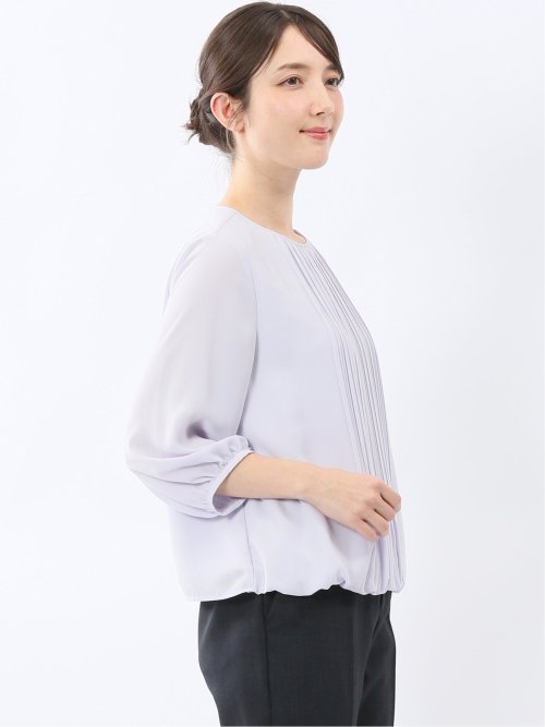 消しプリーツ 7分袖プルオーバーブラウス