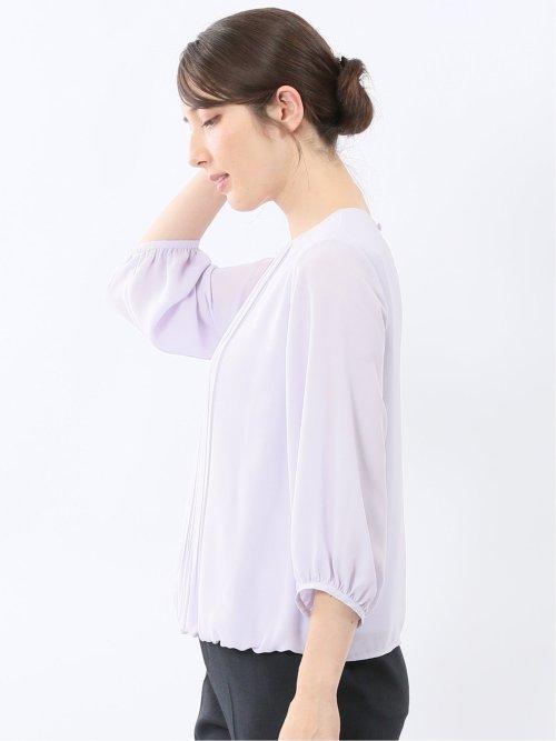 消しプリーツ 7分袖プルオーバーブラウス