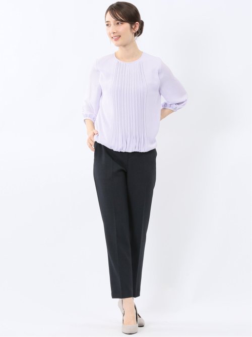 消しプリーツ 7分袖プルオーバーブラウス