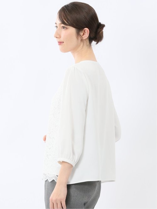 前身レース 7分袖プルオーバーブラウス