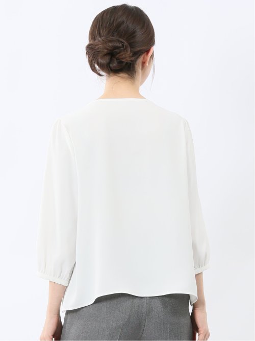 前身レース 7分袖プルオーバーブラウス