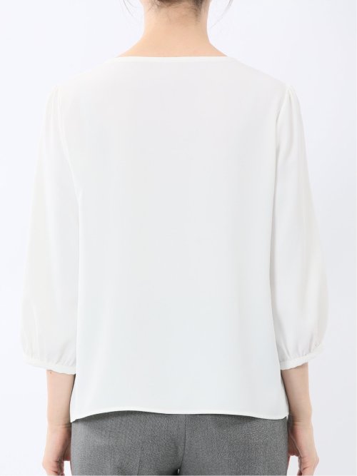 前身レース 7分袖プルオーバーブラウス