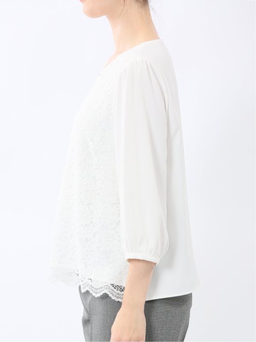 前身レース 7分袖プルオーバーブラウス