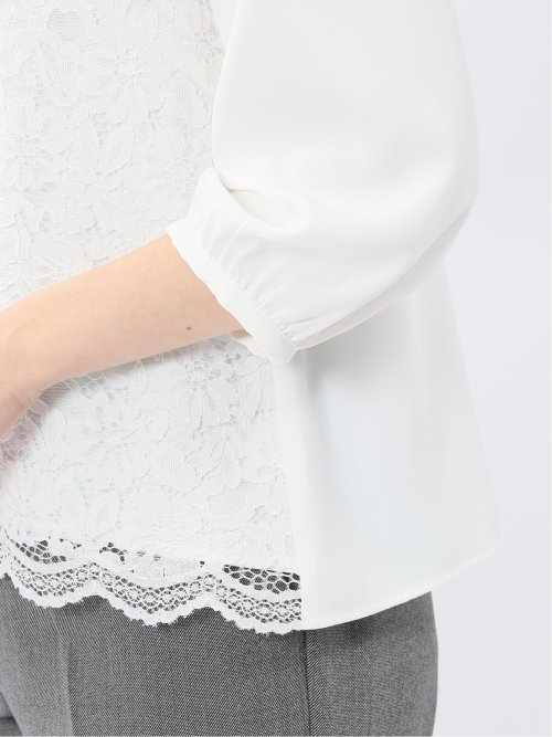 前身レース 7分袖プルオーバーブラウス