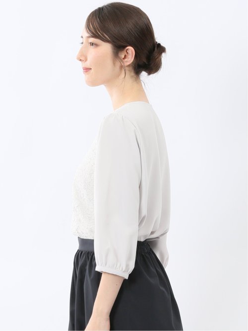 前身レース 7分袖プルオーバーブラウス