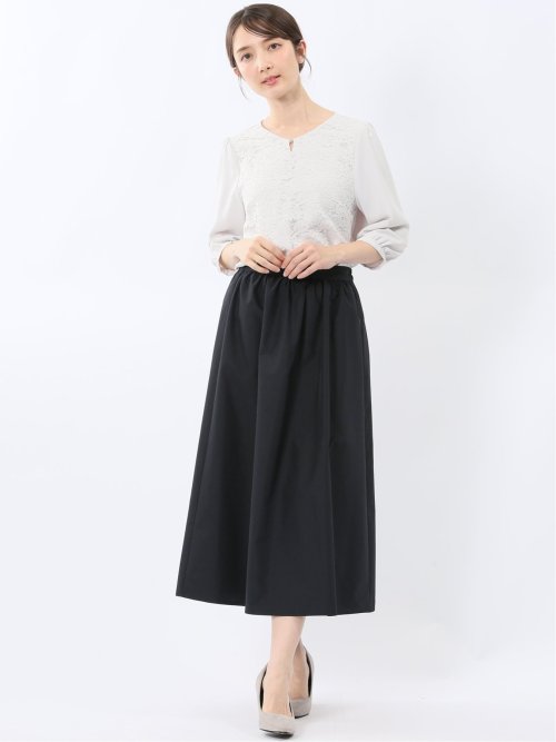 前身レース 7分袖プルオーバーブラウス