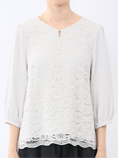 前身レース 7分袖プルオーバーブラウス