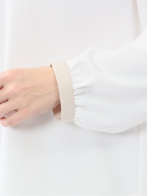 バンドカラー配色 比翼 長袖ブラウス