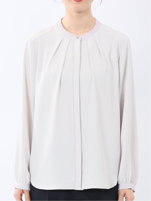 バンドカラー配色 比翼 長袖ブラウス