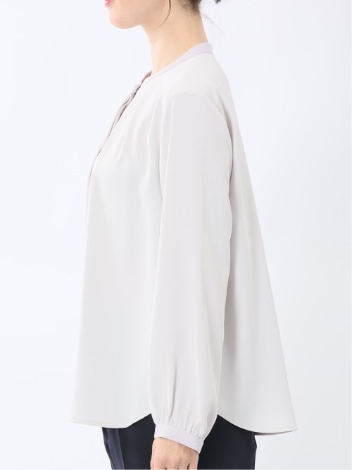 バンドカラー配色 比翼 長袖ブラウス