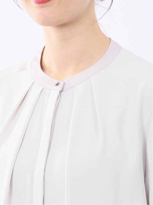 バンドカラー配色 比翼 長袖ブラウス