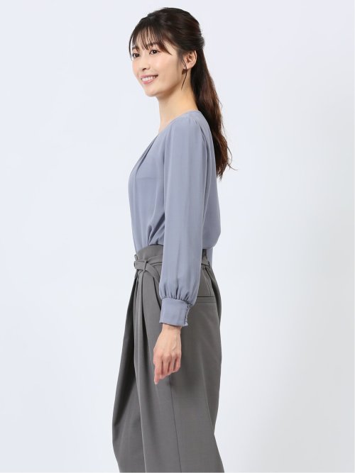 裏起毛タック 長袖プルオーバーブラウス