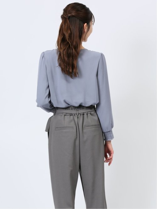 裏起毛タック 長袖プルオーバーブラウス