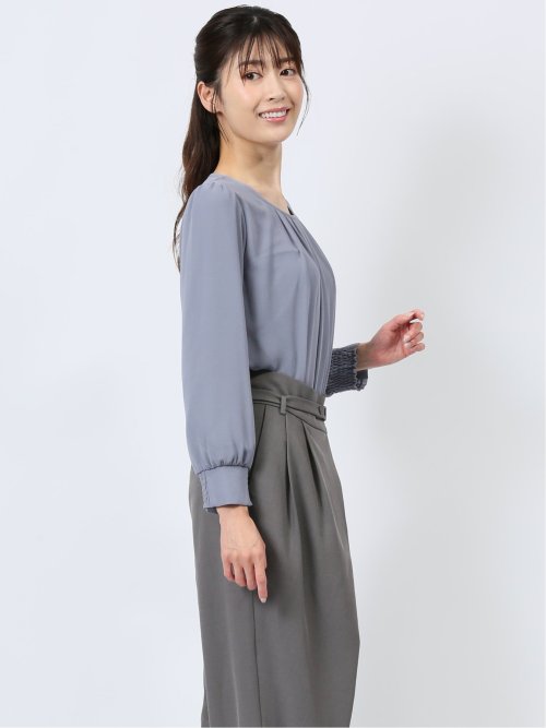 裏起毛タック 長袖プルオーバーブラウス