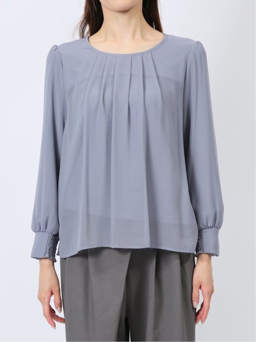 裏起毛タック 長袖プルオーバーブラウス