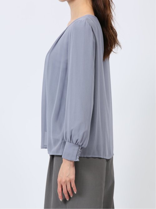 裏起毛タック 長袖プルオーバーブラウス